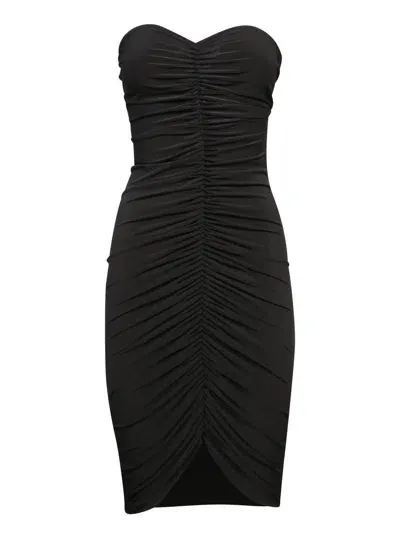 Norma Kamali Black Shirred To Knee Dress