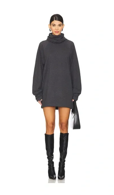 Norma Kamali Oversized Raglan Sleeve Turtleneck Mini Dress In Grey