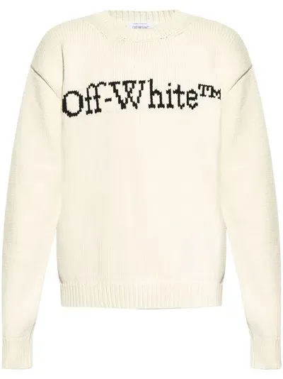 Off-white Logo-intarsia Cotton-knit Jumper In Cream Black