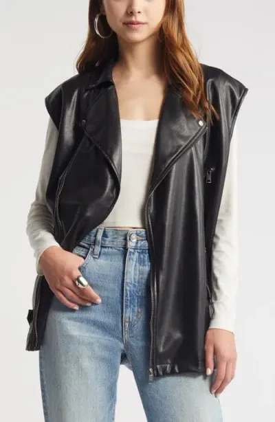 Open Edit Faux Leather Moto Vest In Black