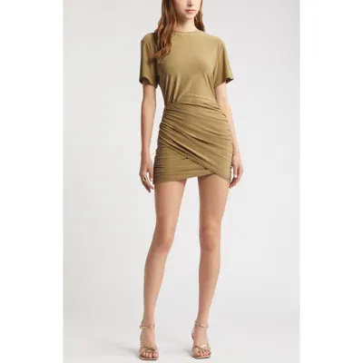 Open Edit Faux Wrap Jersey Dress In Olive Brine