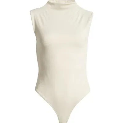 Open Edit Funnel Neck Double Layer Bodysuit In Ivory Dove