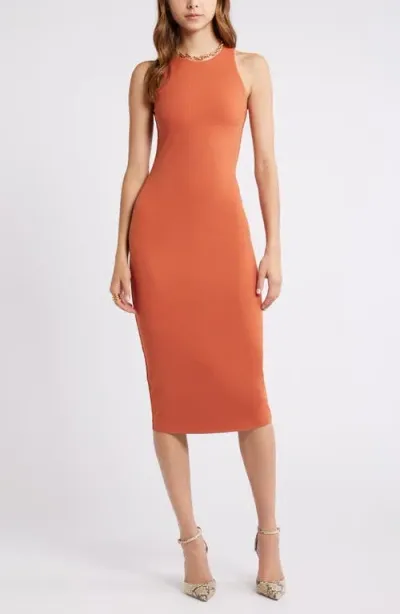 Open Edit Smooth Edit Sleeveless Body-con Midi Dress In Rust Redwood