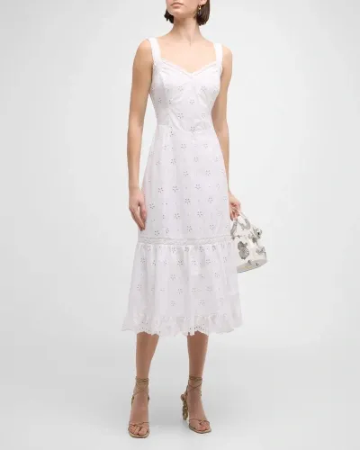 Paige Pallas Eyelet Sleeveless Midi Dress In White