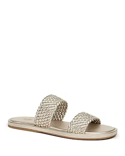 Paige Dakota Basket Weave Slide Sandal In Light Gold