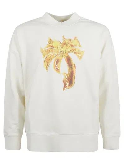 Palm Angels Burning Palm Sweatshirt In Off-white