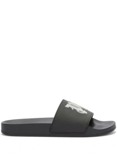 Palm Angels Green Slides In Black