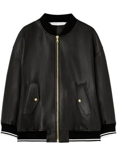 Palm Angels Logo-print Leather Bomber Jacket In Black