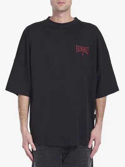 Palm Angels Cotton Mini College Logo T-shirt In Black