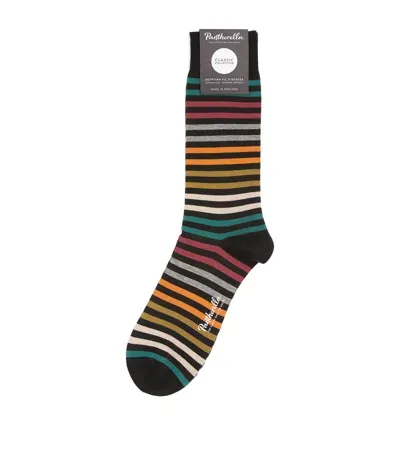 Pantherella Cotton-blend Striped Socks In Black