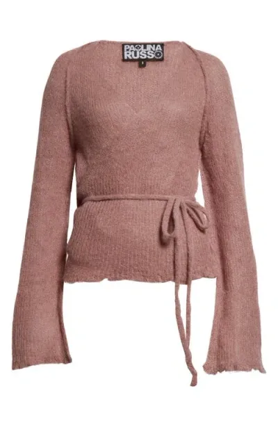 Paolina Russo Blush Mohair & Alpaca Blend Wrap Cardigan