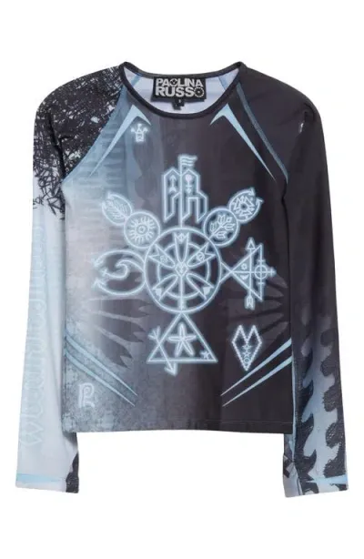 Paolina Russo Raglan Sleeve Jersey Top In Ice/black