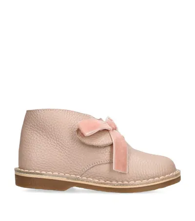 Papouelli Kids' Leather Bow-embellished Argenta Boots In Pink