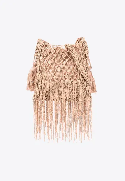 P.a.r.o.s.h Beaded Fringed Shoulder Bag In Beige