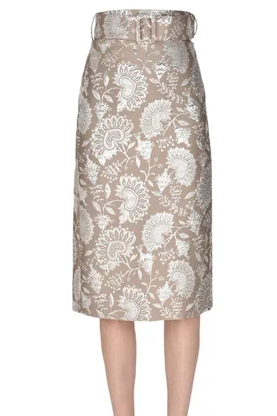 P.a.r.o.s.h Brocade Fabric Pencil Skirt In Dove-grey