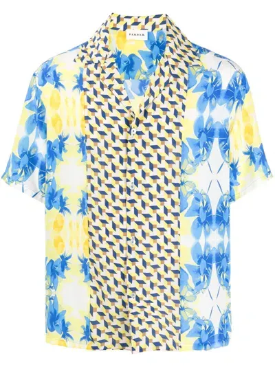 P.a.r.o.s.h Mix-print Silk Short-sleeve Shirt In Blue