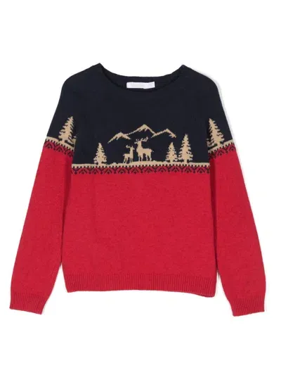 Patachou Kids' Intarsia-knit Sweater In Red