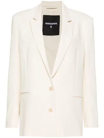 Patrizia Pepe Buttoned Twill Blazer In White