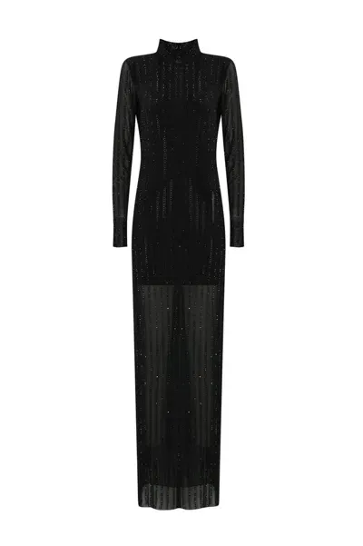 Patrizia Pepe Rhinestone-embellished Maxi Dress In Black