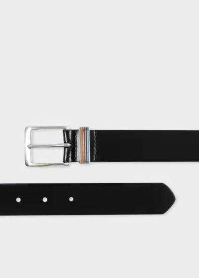 Paul Smith Black Leather Belt With 'signature Stripe' Keeper