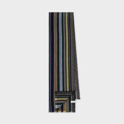 Paul Smith Dark Grey Virgin Wool-blend 'city Stripe' Scarf In Multi