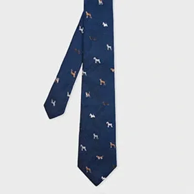 Paul Smith Navy Silk 'dogs' Tie Blue