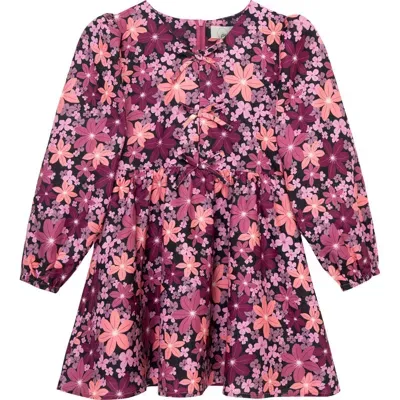 Peek Aren't You Curious Kids' Floral Long Sleeve Dress In Purple Print