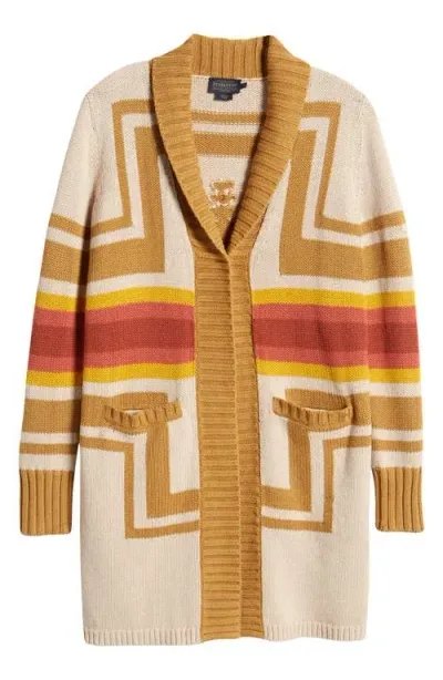 Pendleton Harding Cotton & Wool Open Front Longline Cardigan In Sandshell Multi