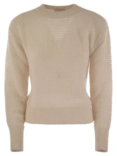 Peserico Alpaca Crew Neck Tricot Sweater In Beige