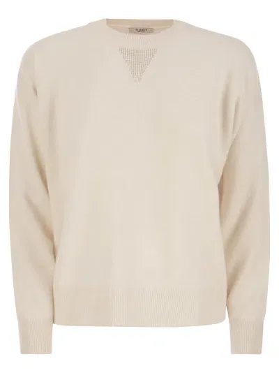 Peserico Crew-neck Sweater In Wool, Silk And Cashmere Blend In Beige