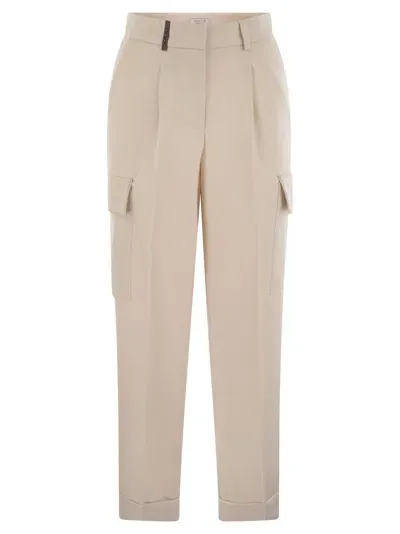 Peserico Wool-blend Trousers With Cargo Pockets In Beige