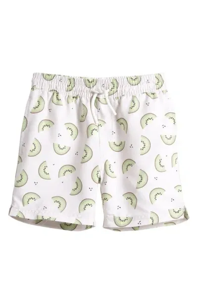 Petit Lem Kids' Kiwi Print Swim Trunks In Cream Beige