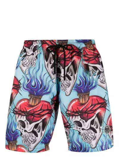 Philipp Plein Love Tattoo Swim Shorts In Blue