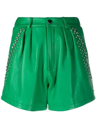 Philipp Plein Rhinestone-embellished Leather Shorts In Green