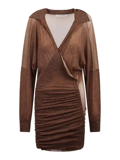 Philosophy Di Lorenzo Serafini Ruffled Minidress With An Enveloping Design In Brown