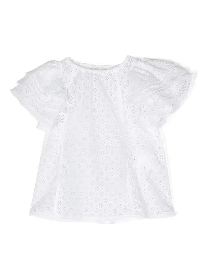 Philosophy Di Lorenzo Serafini Kids' Short-sleeve Ruffled Blouse In Weiss