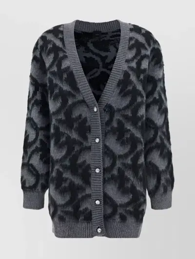 Pinko Intarsia-knit Button-up Cardigan In Black