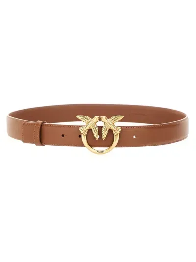 Pinko Love Berry Logo Plaque Buckle Belt In Buff