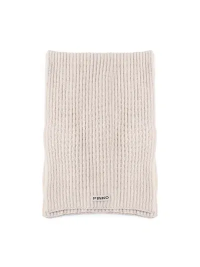 Pinko Ribbed Wool Scarf In Beige