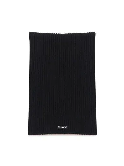 Pinko Ribbed Wool And Cashmere Scarf In Limo Black