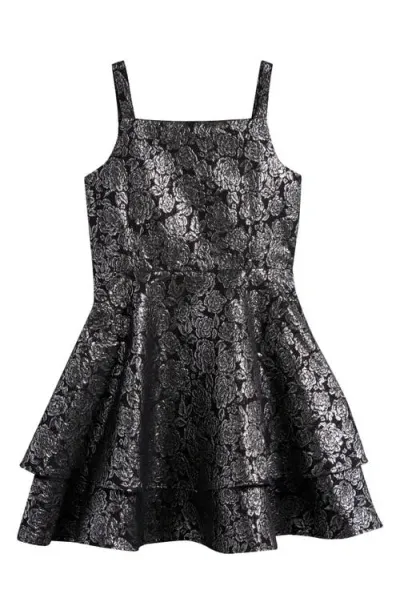 Pippa & Julie Kids' Ava Metallic Floral Brocade Party Dress In Pewter