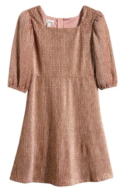 Pippa & Julie Kids' Metallic Puff Sleeve Party Dress In Pink