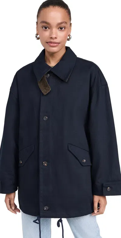 Pixie Market Contrast Corduroy Country Barn Jacket Navy