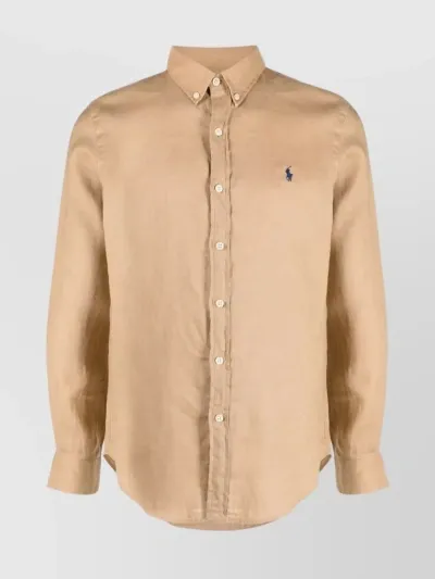 Polo Ralph Lauren Logo-embroidery Linen Shirt In Beige