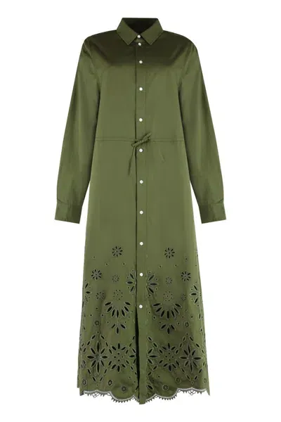 Polo Ralph Lauren Embroidered Cotton Shirt Dress In Green