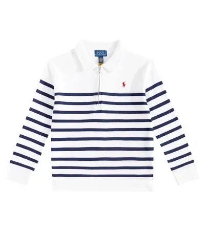 Polo Ralph Lauren Kids' Striped Cotton Jersey Sweatshirt In White/spring Navy