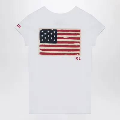 Polo Ralph Lauren Kids' White Cotton Crew-neck T-shirt With Flag Patch