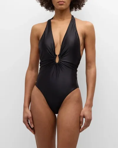 Pq Swim Plunge Detail One-piece Swimsuit In Nightfall