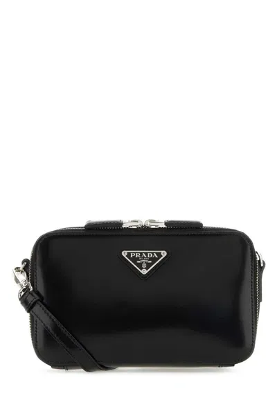 Prada Black Leather Brique Crossbody Bag In Nero