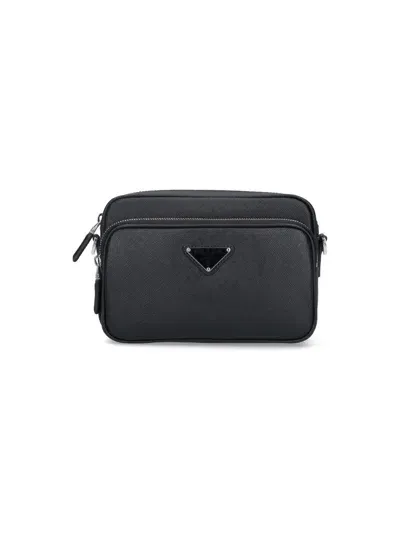 Prada Logo Shoulder Bag In Black  